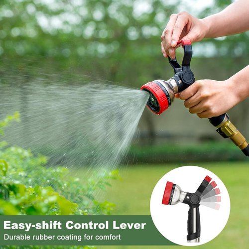 FANHAO Heavy-Duty Fireman Style Garden Hose Nozzle - 9 Spray Patterns for Car Washing & Pets
