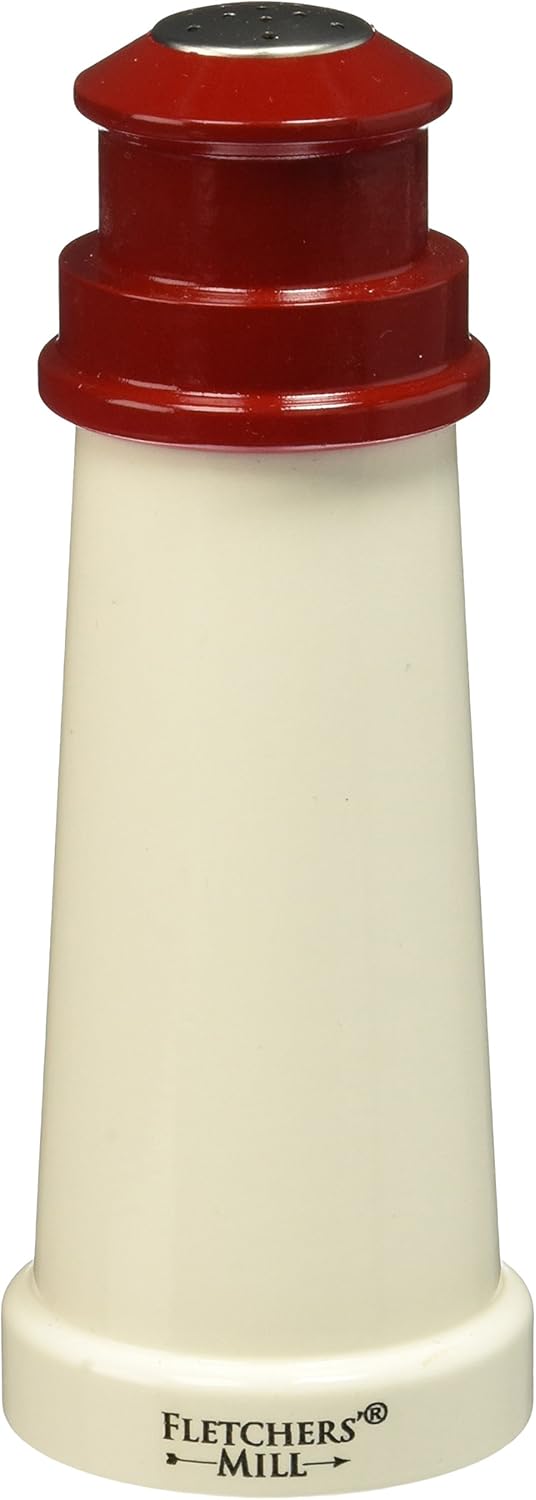 Fletchers' Mill Lighthouse Salt Mill, White/Red - 6 Inch, Adjustable Coarseness Fine to Coarse, MADE IN U.S.A.