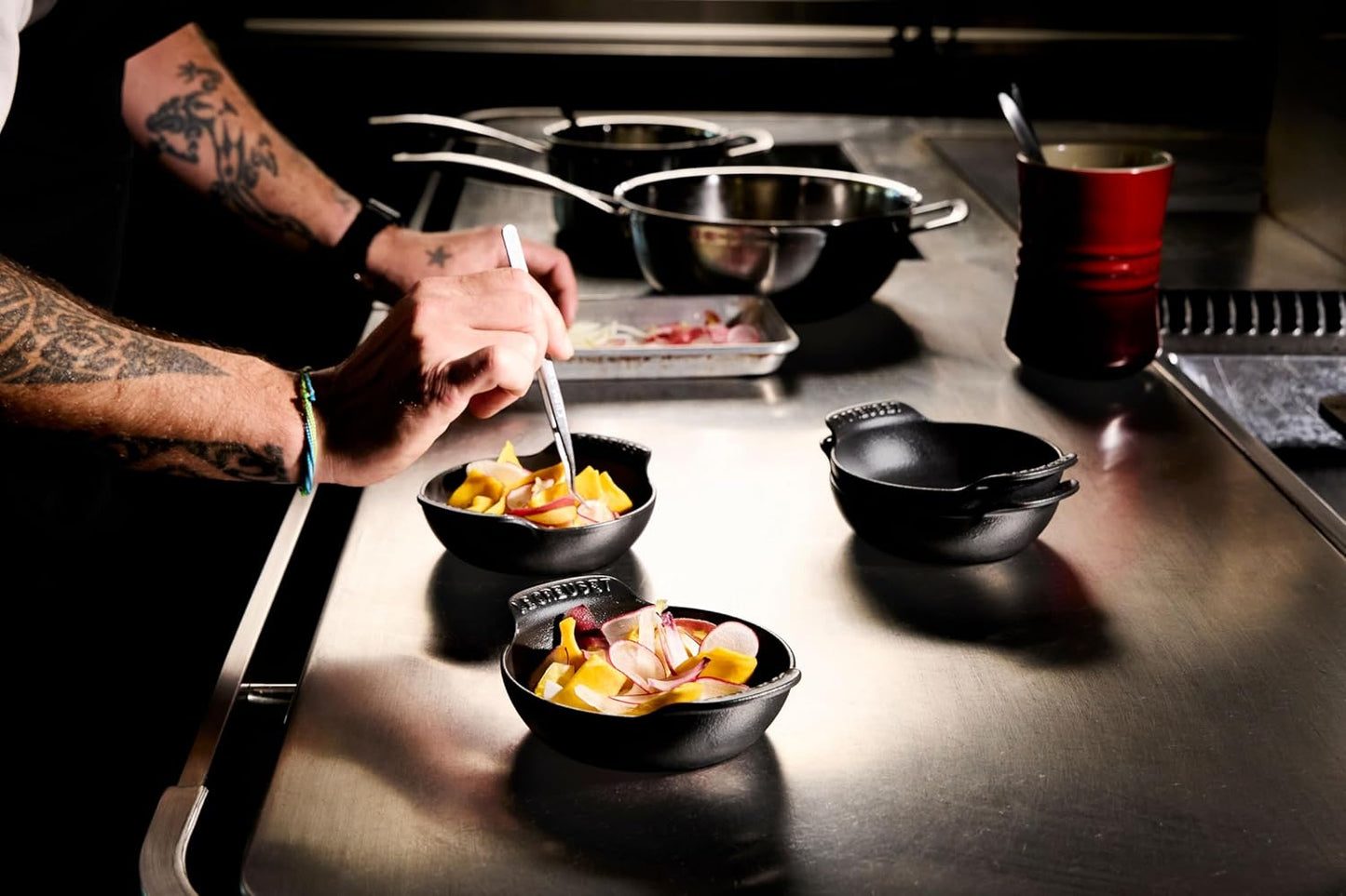 Le Creuset Enameled Cast Iron Mini Round Braiser Set - 4 Pieces, 0.3 Qt, Matte Black Finish