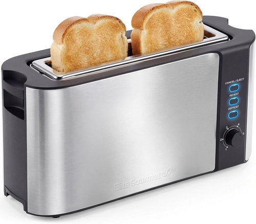 Elite Gourmet ECT3200 Slim 2-Slice Toaster - Extra Wide Slots, 6 Settings, Stainless Steel & Black