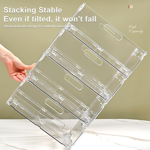 Foldable Plastic Baskets by [Brand Name] - Stackable Storage Solution with Handles | 2-Pack for Home & Office (8.07” x 6.1” x 3.74”)