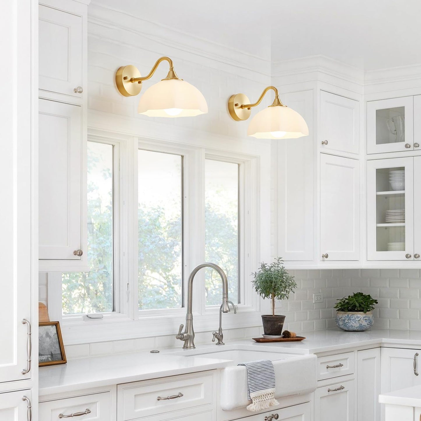 Gold Wall Sconce 1-Light Modern Wall Lighting Fixture Farmhouse Vanity Sconces Lights with Milk White Glass Shade Indoor Wall Sconce Lamp Wall Mount Light Fixture for Bedroom MWL02-1A