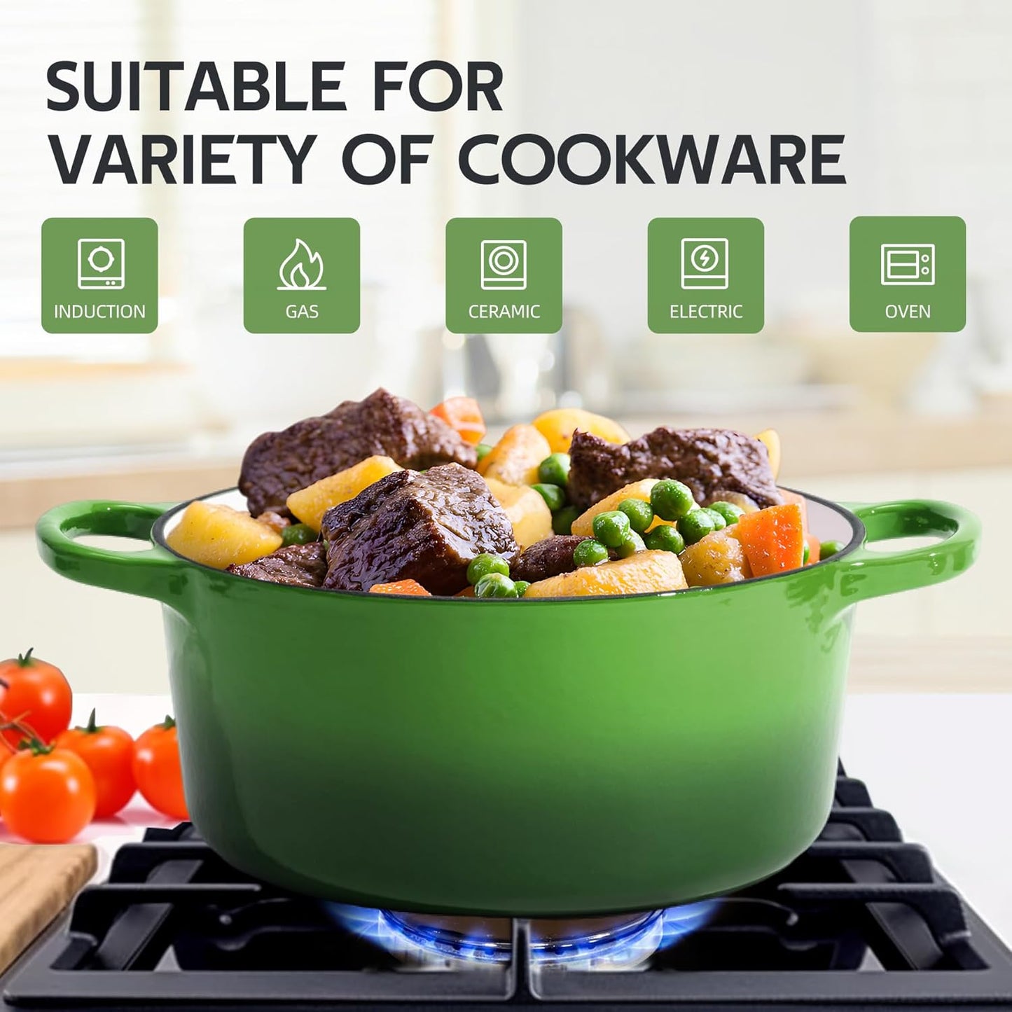 Le Creuset Enameled Cast Iron Dutch Oven - 6 Quart with Lid & Dual Handles - Oven Safe to 500°F (Green)