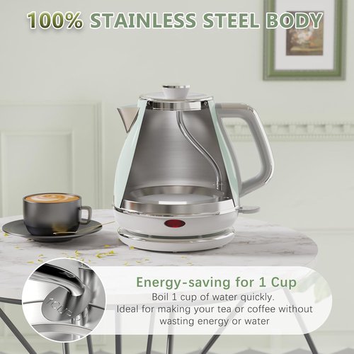 Evoloop Electric Tea Kettle - 1500W 1.0L Stainless Steel Hot Water Boiler | Retro Design, Auto Shut-Off