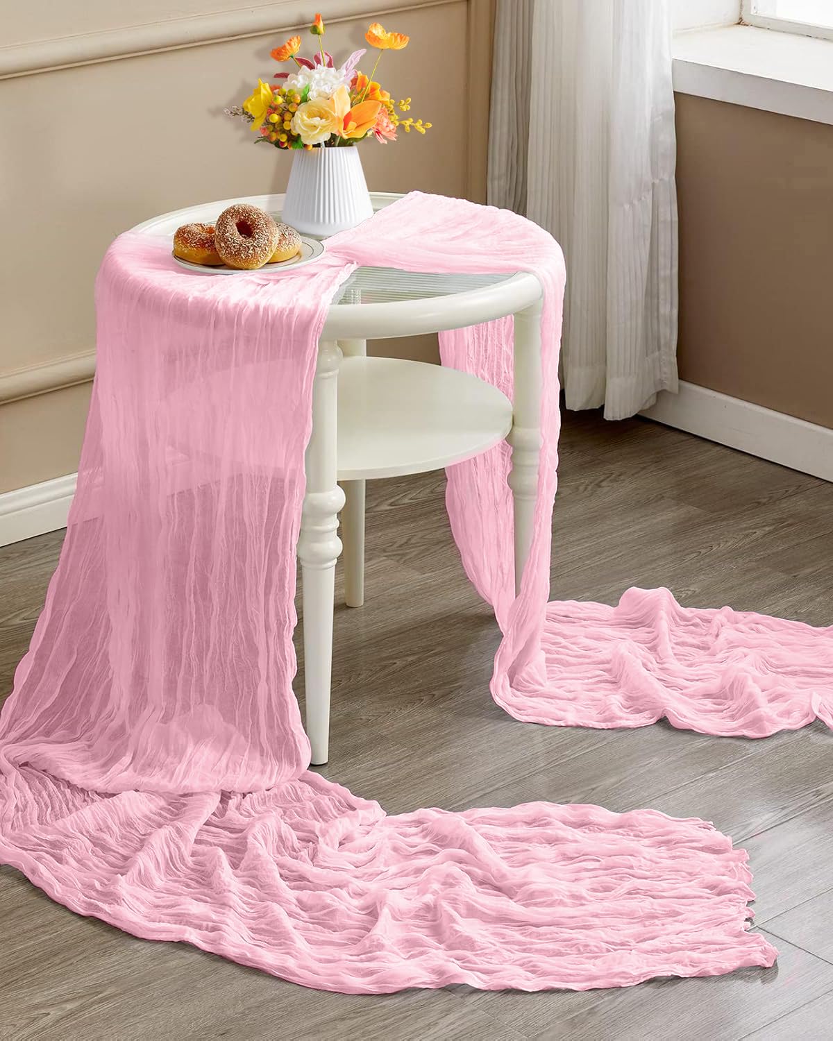 8 Pack Pink Cheesecloth Table Runner 21x120 Inch Boho Gauze Table Runners Rustic Light Pink Table Runner for Wedding Birthday Party Baby Shower Centerpiece Valentine's Day Home Decorations