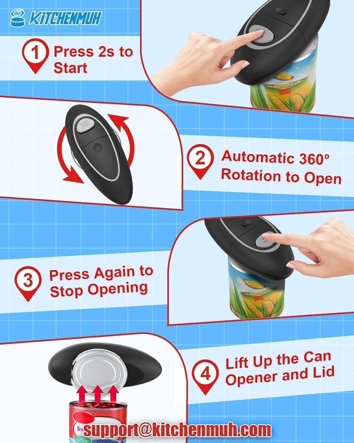 One Touch Electric Can Opener - Battery Operated, Smooth Edge Design | Fits All Can Sizes for Seniors