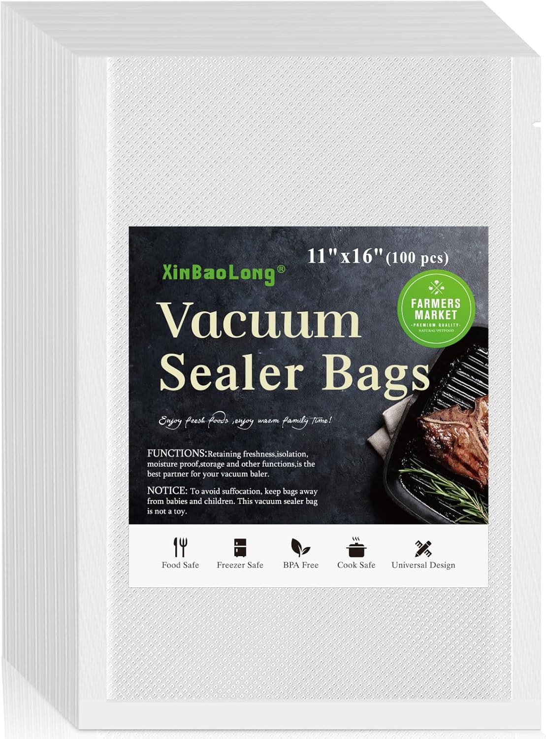 Vacuum Sealer Bags - 100 Quart 11" x 16" | Commercial Grade BPA-Free, Durable Food Storage & Sous Vide