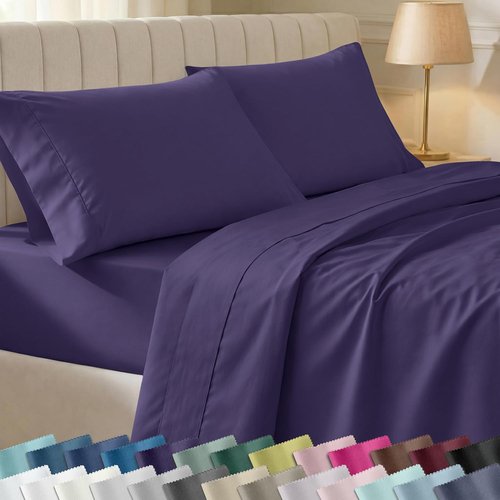 California Design Den Queen Cotton Sheet Set - 400 TC Award-Winning Silky Smooth Sateen | Deep Pocket, Breathable Purple Bedding