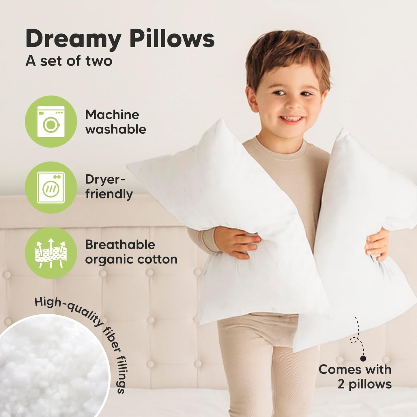 KeaBabies Toddler Pillows - Soft Organic Cotton for Ages 2-5 | 13x18, Machine Washable, Ideal for Travel & Nap