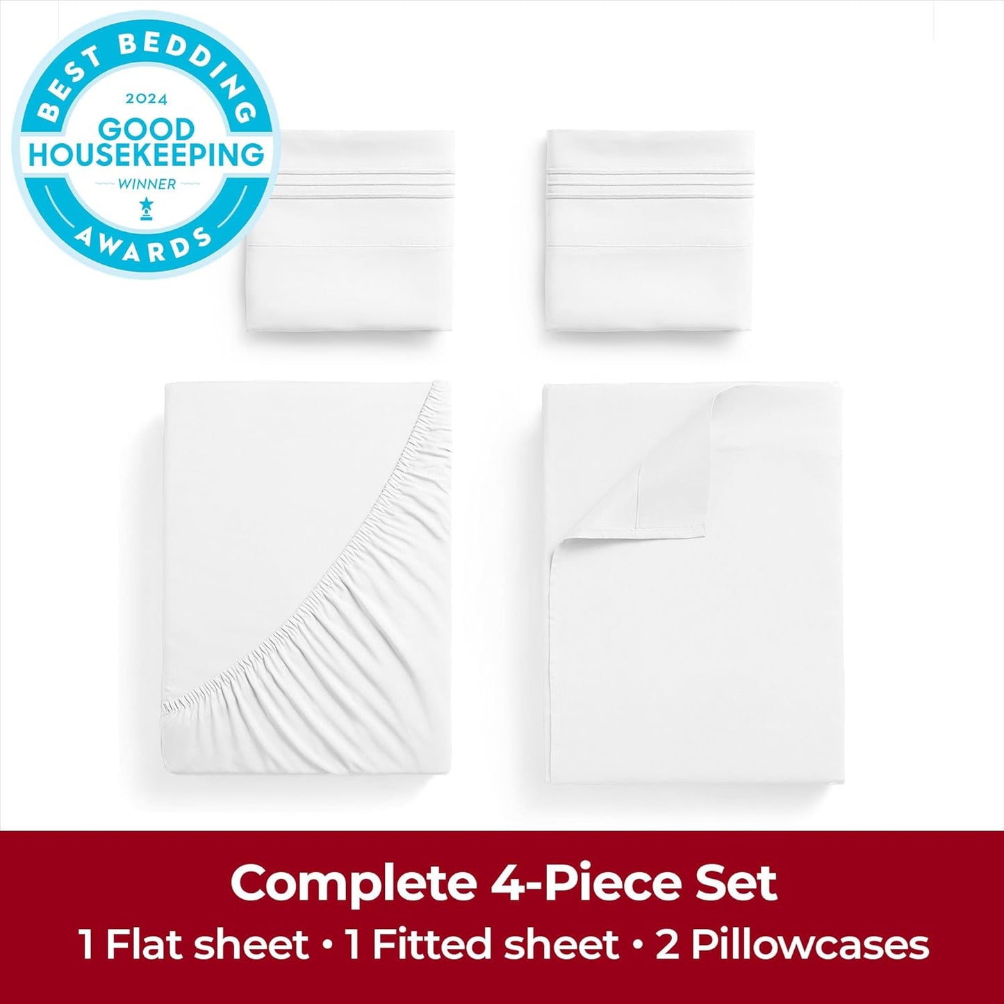 Mellanni Extra Deep California King Sheets - Ultra Soft, Cooling Bedding - Hotel Luxury, 4 PC Set (White)