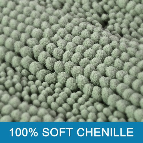 H.VERSAILTEX Bathroom Rugs Set - Extra Thick Chenille Shaggy Mats with Non-Skid Backing | Sage Color (32"x20" & 24"x17")
