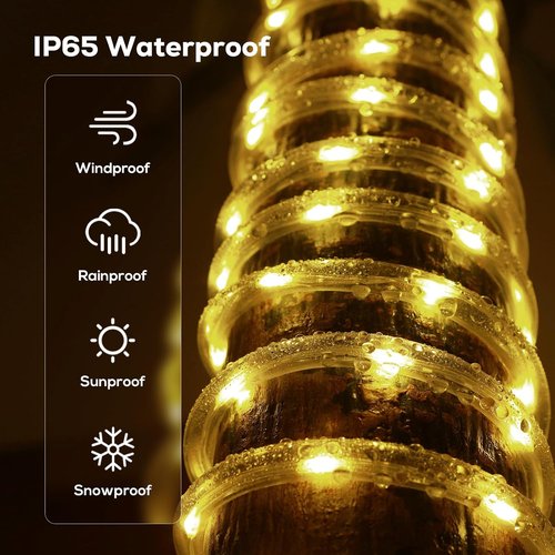 720 LED Rope Lights by 100FT - Waterproof Outdoor Lighting with Remote, 8 Modes & 4 Brightness Levels | Warm White for Garden & Patio Decor