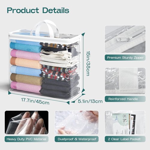 Clear Zippered Storage Bags by 5PACK - 22L for Bedding, Clothes, Blankets & More | White