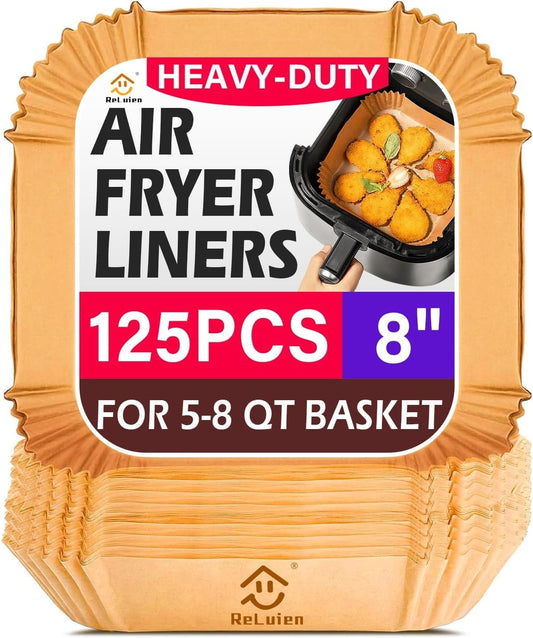 Air Fryer Liners 125 Pcs | Unbleached 8-Inch Non-Stick Parchment Paper for 5-8QT Fryers