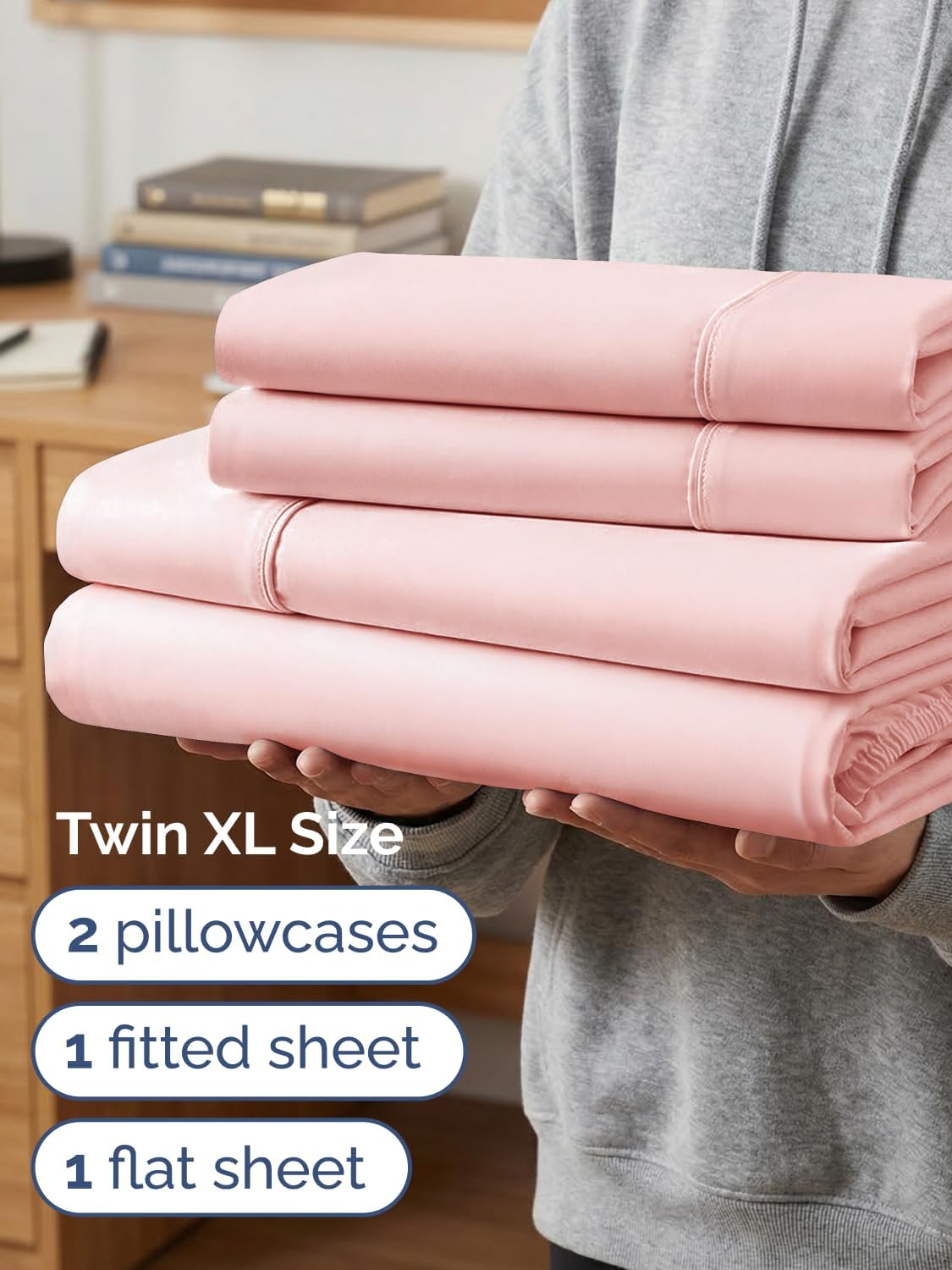 Skiennix Extra Deep Twin XL Sheet Set | 4-Piece Breathable Cooling Bedding - Soft, Wrinkle-Free Baby Pink