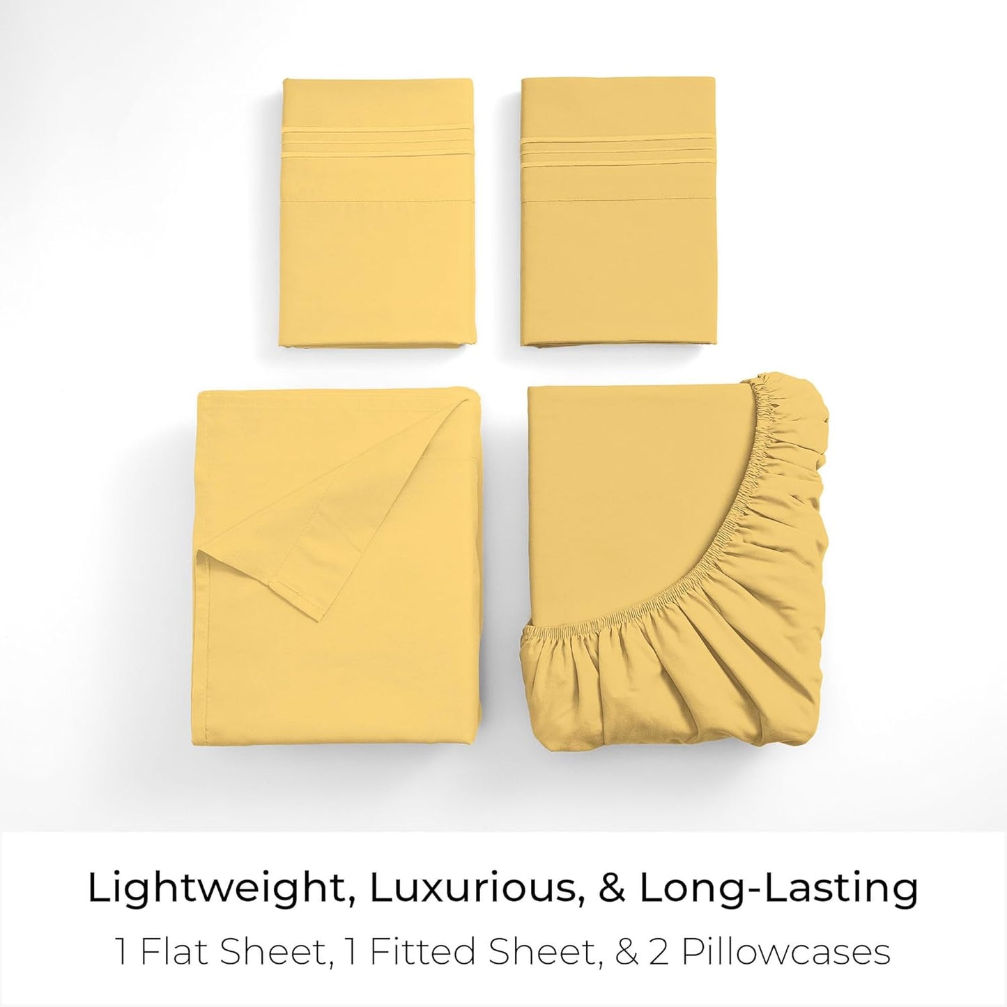 Mellanni Queen Sheets Set - 4 PC Hotel Luxury Bedding | Extra Soft, Cooling, Wrinkle-Resistant (Yellow)