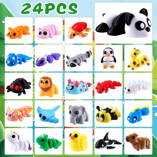 JOICEE Christmas Advent Calendar - 24 Mini 3D Animal Figurines | Articulated Flexible Toys for Kids