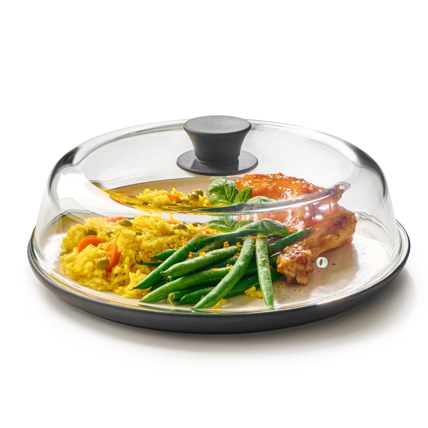 Le'raze 10inch Glass Microwave Splatter Cover for Food - 100% Food Grade BPA & Lead Free - Dishwasher Safe - Cookware & Bakeware Serving Dish Plate Mess Guard Lid with Easy Grip Silicone Handle Knob