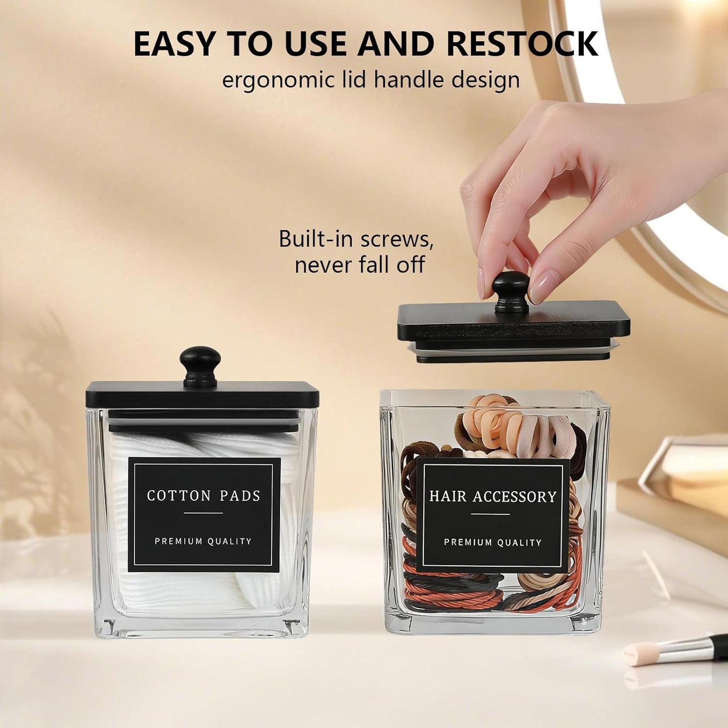 Skiennix 2-Pack Glass Qtip Holder Dispenser Set - Elegant Bathroom Storage for Cotton Balls, Swabs & More