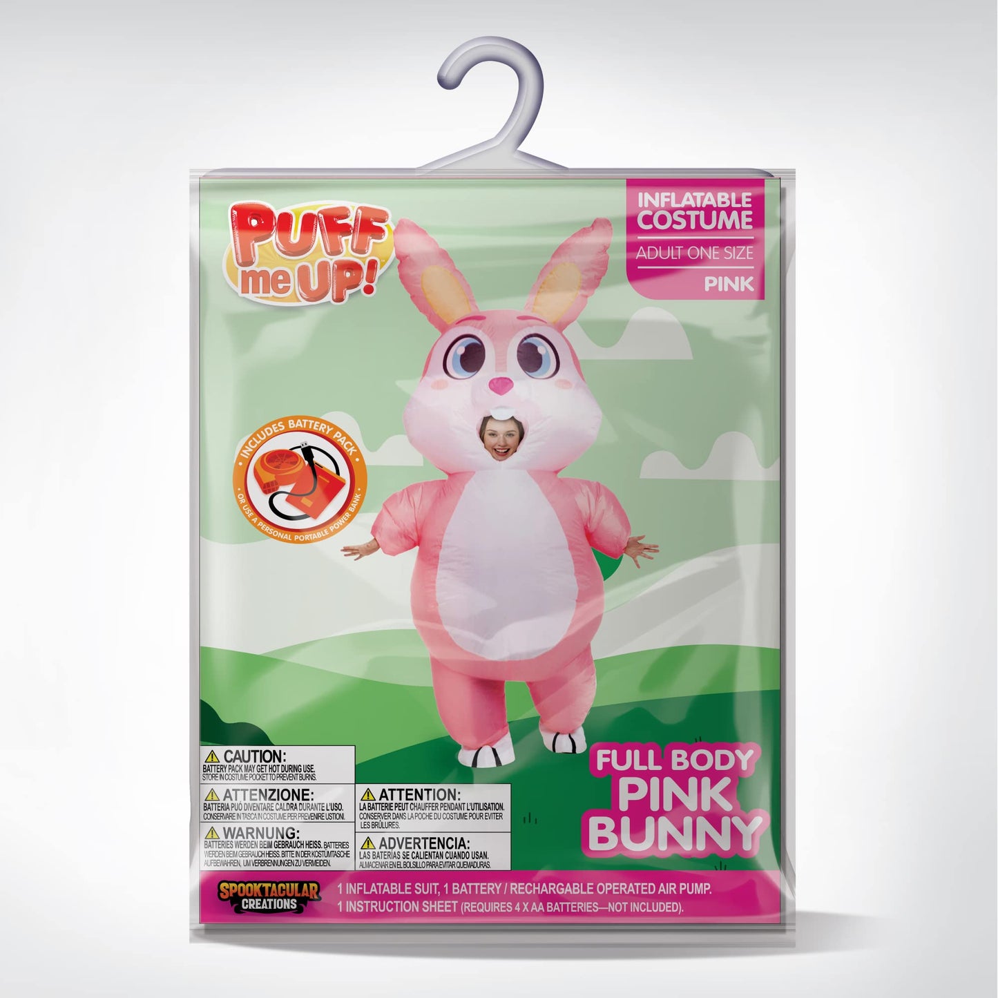 Spooktacular Creations Inflatable Costume Women, Pink Bunny Full Body Blow up Costume, Deluxe Halloween with a pair of Gloves for Adult Halloween Easter Themed Parties