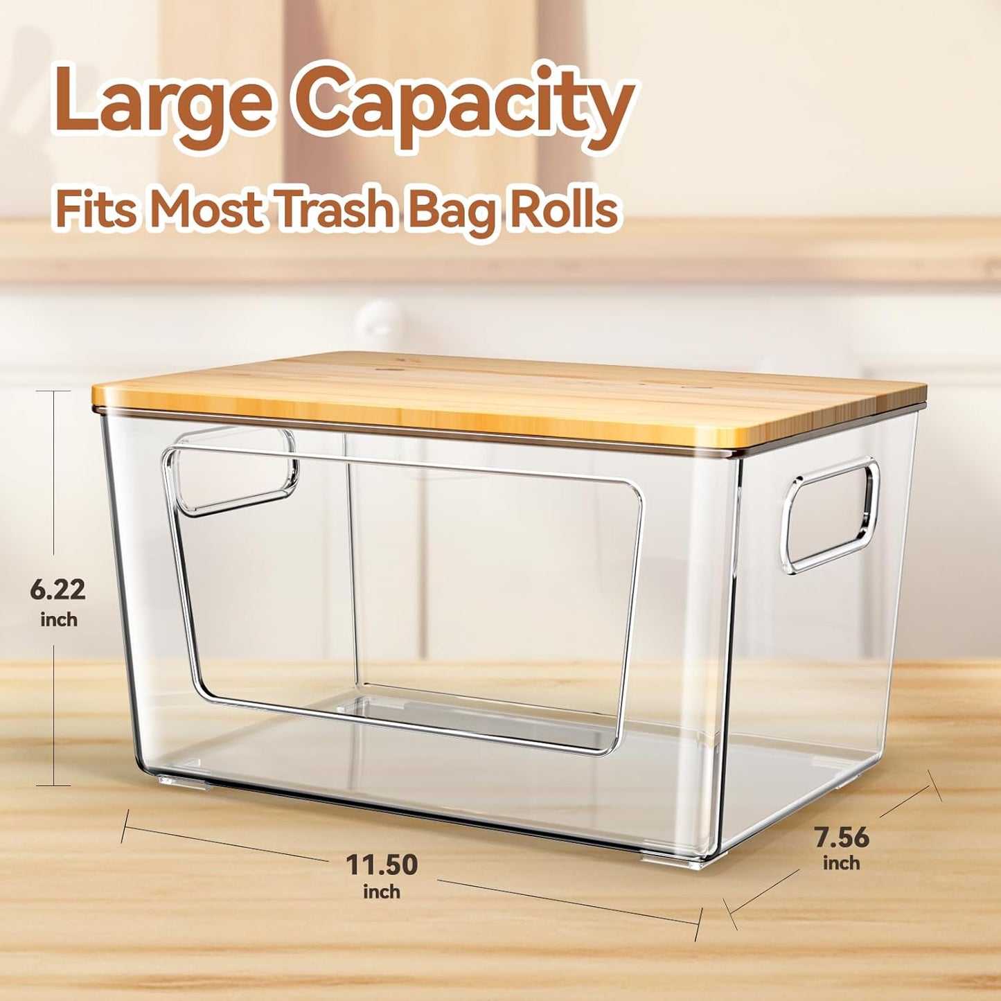 Spospo Trash Bag Holder - Extra Large Bamboo Lid Dispenser for Kitchen & Laundry Room Organization