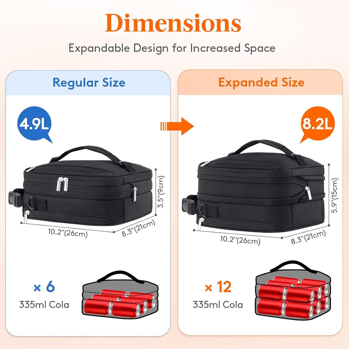 Lifewit Insulated Lunch Box - Expandable Cooler Bag with Ice Packs & Shoulder Straps | 8.2L Black