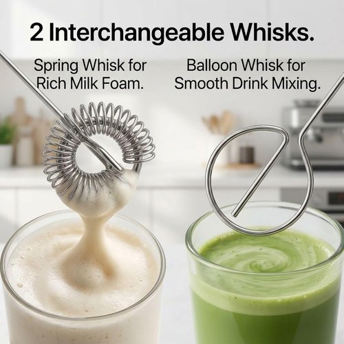 AllreLi Electric Milk Frother - Handheld Foam Maker with Stand & 2 Whisks for Coffee, Latte, Cappuccino, Matcha
