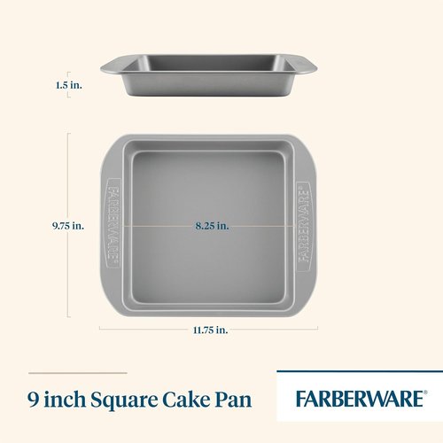 Farberware Nonstick Bakeware | 9-Inch Square Cake Pan in Gray - Effortless Baking & Cleanup