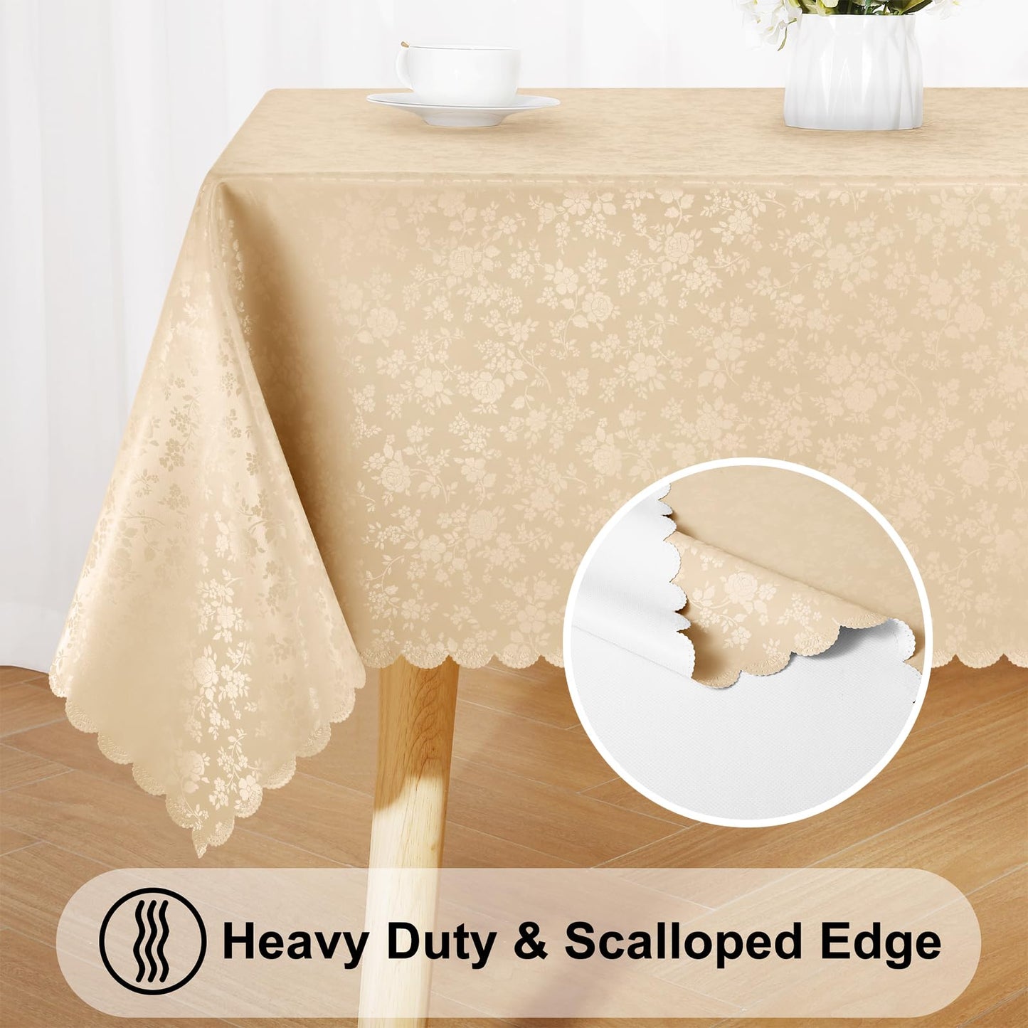 Smiry Rectangle Table Cloth, Waterproof Heavy Duty Vinyl Tablecloths, Wipeable Washable Table Cover for Kitchen and Dining Room (Champagne, 60" X 102")