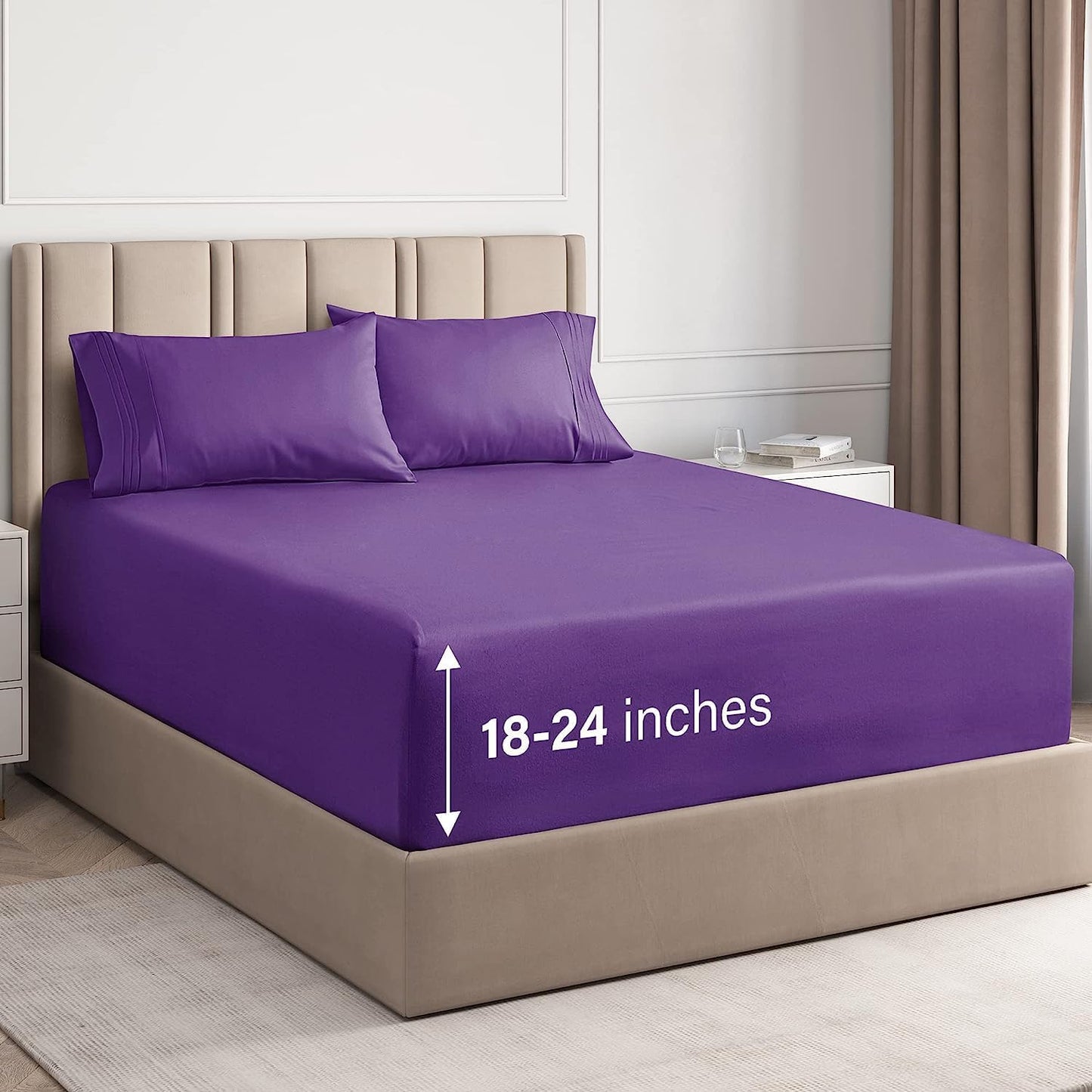 Skiennix Extra Deep Twin XL Sheet Set | 4-Piece Breathable Cooling Bedding - Soft, Wrinkle-Free Purple