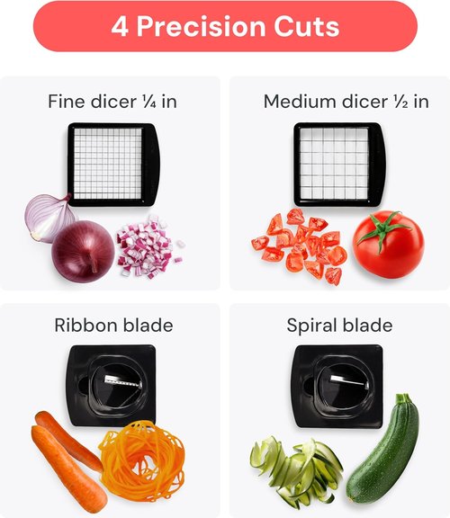 Fullstar Vegetable Chopper - 4-in-1 Pro Chopper & Spiralizer with Container | Essential Kitchen Gadget (White)