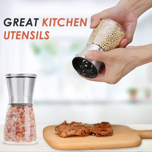 Ebaco Salt and Pepper Grinder Set - Adjustable Coarseness Refillable Stainless Steel Mills | 6oz (2 Pack)