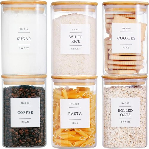 CZZGSM 35oz Glass Kitchen Storage Jars - Airtight Bamboo Lids & 132 Pantry Labels | Ideal for Coffee, Cookies, Tea, Spices