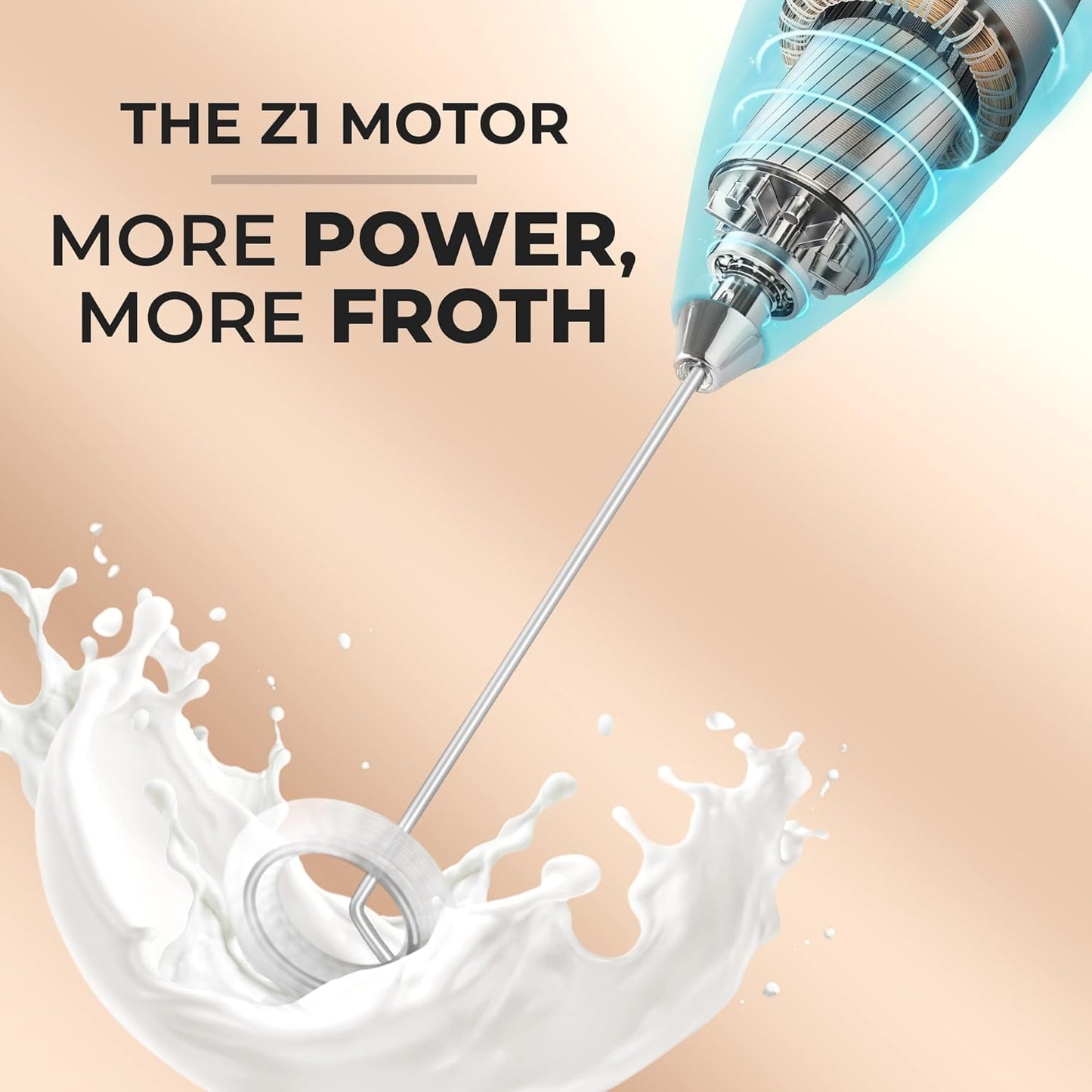 Zulay Kitchen Milk Frother Wand - Ultra-Fast Handheld Drink Mixer with 4 AA Duracell Batteries | Perfect for Coffee, Lattes, Cappuccino, Matcha & Creamer