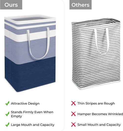 HomeHacks Large Waterproof Laundry Basket - Collapsible Tall Hamper with Extended Handles | Blue, 88L