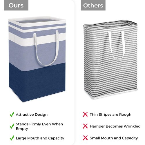 HomeHacks 2-Pack Large Laundry Basket, Waterproof, Freestanding Laundry Hamper, Collapsible Tall Clothes Hamper with Extended Handles for Clothes Toys in the Dorm and Family (Blue, 88L)