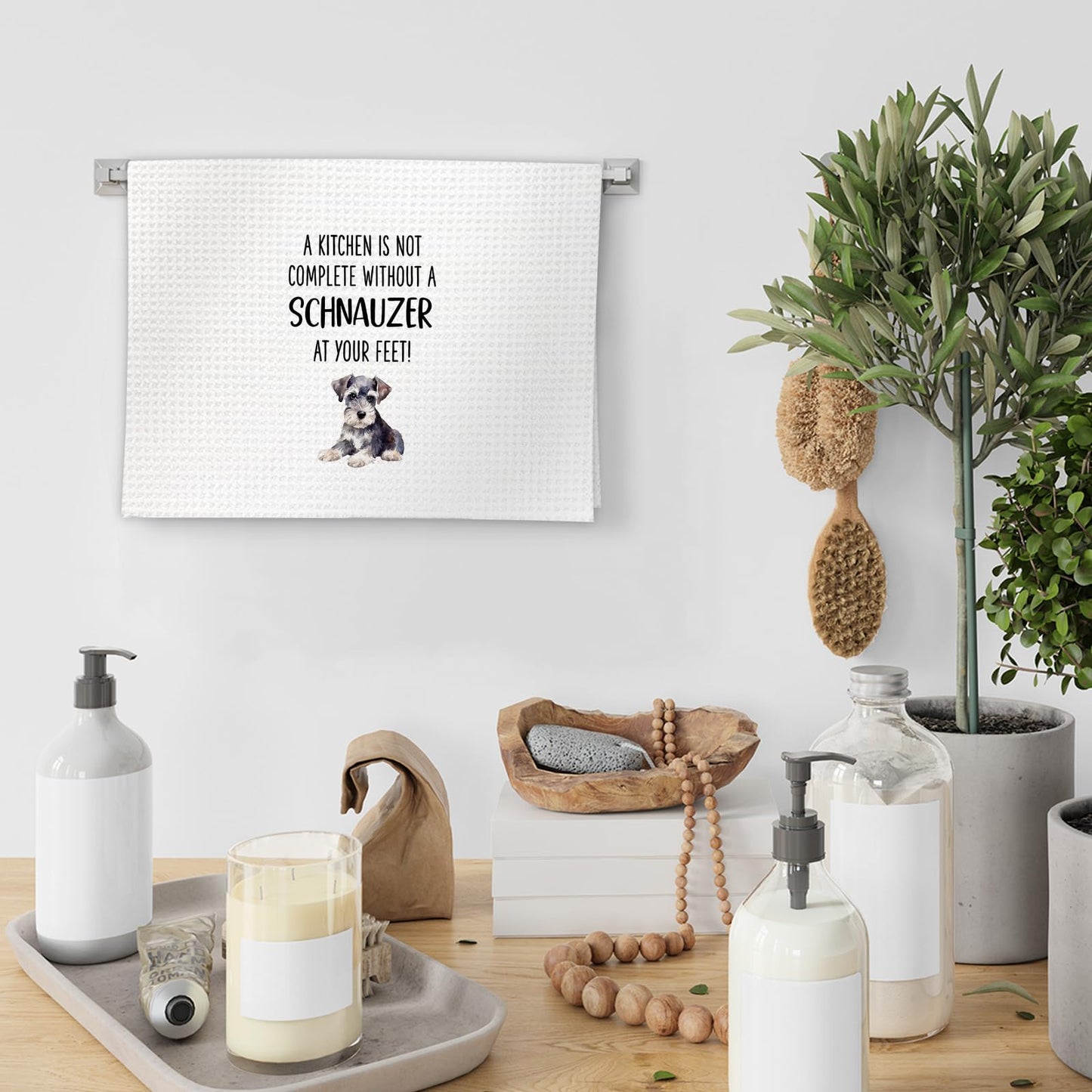FIicy Miniature Schnauzer Gifts Kitchen Towels - Schnauzer Dog Lover Gifts Dish Towels, Mini SchnauzerGifts Dog Owner Decorative Hand Towels for Kitchen, DogKitchen Decor, Set of 2(16x24 Inch)