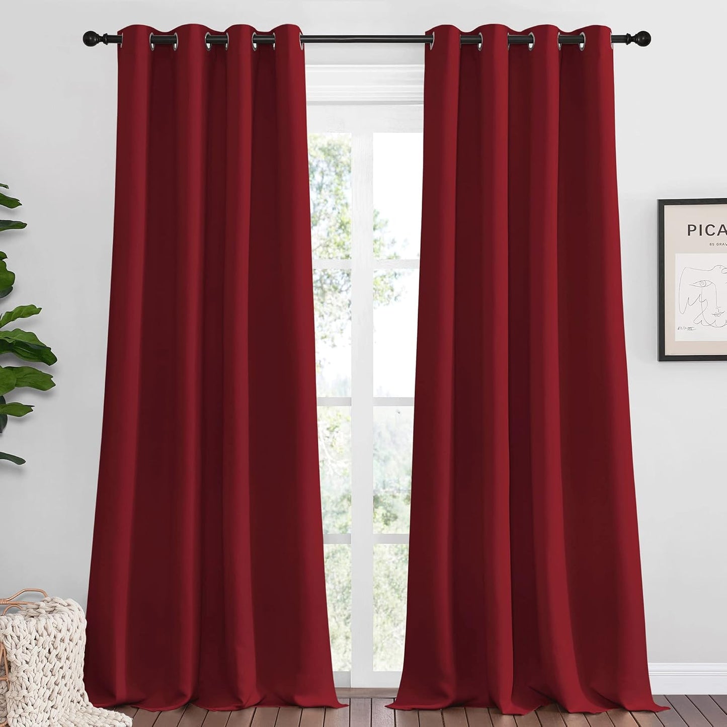 NICETOWN Burgundy Red Blackout Curtains - Grommet Top Thermal Insulated Draperies (55" x 96")