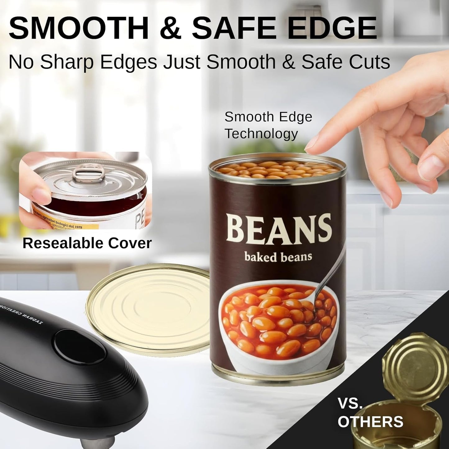 Skiennix Electric Can Opener - One Touch Automatic, Smooth Edge Design | Ideal for Seniors & Arthritis Relief