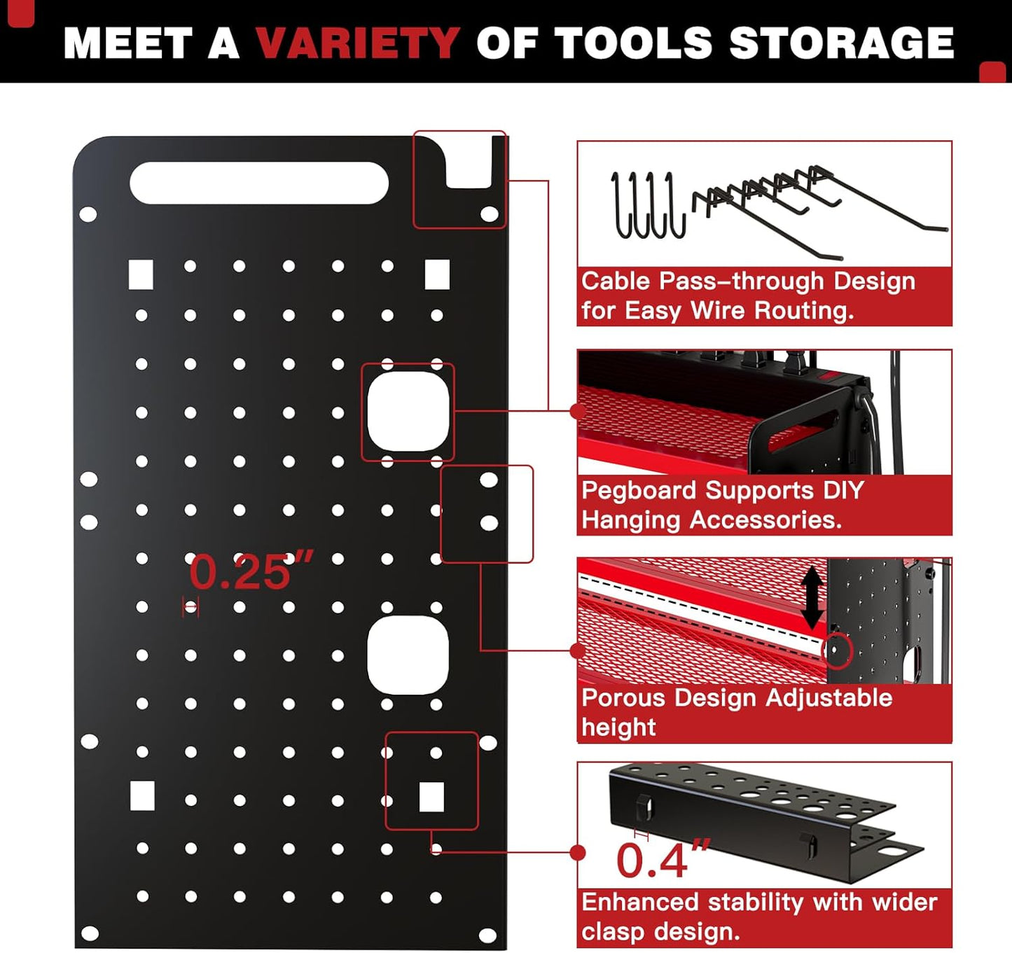 NattyDot Power Tool Organizer - Wall Mount Charging Station with 8 Drill Holders | 4-Layer Garage Storage Rack (Red)