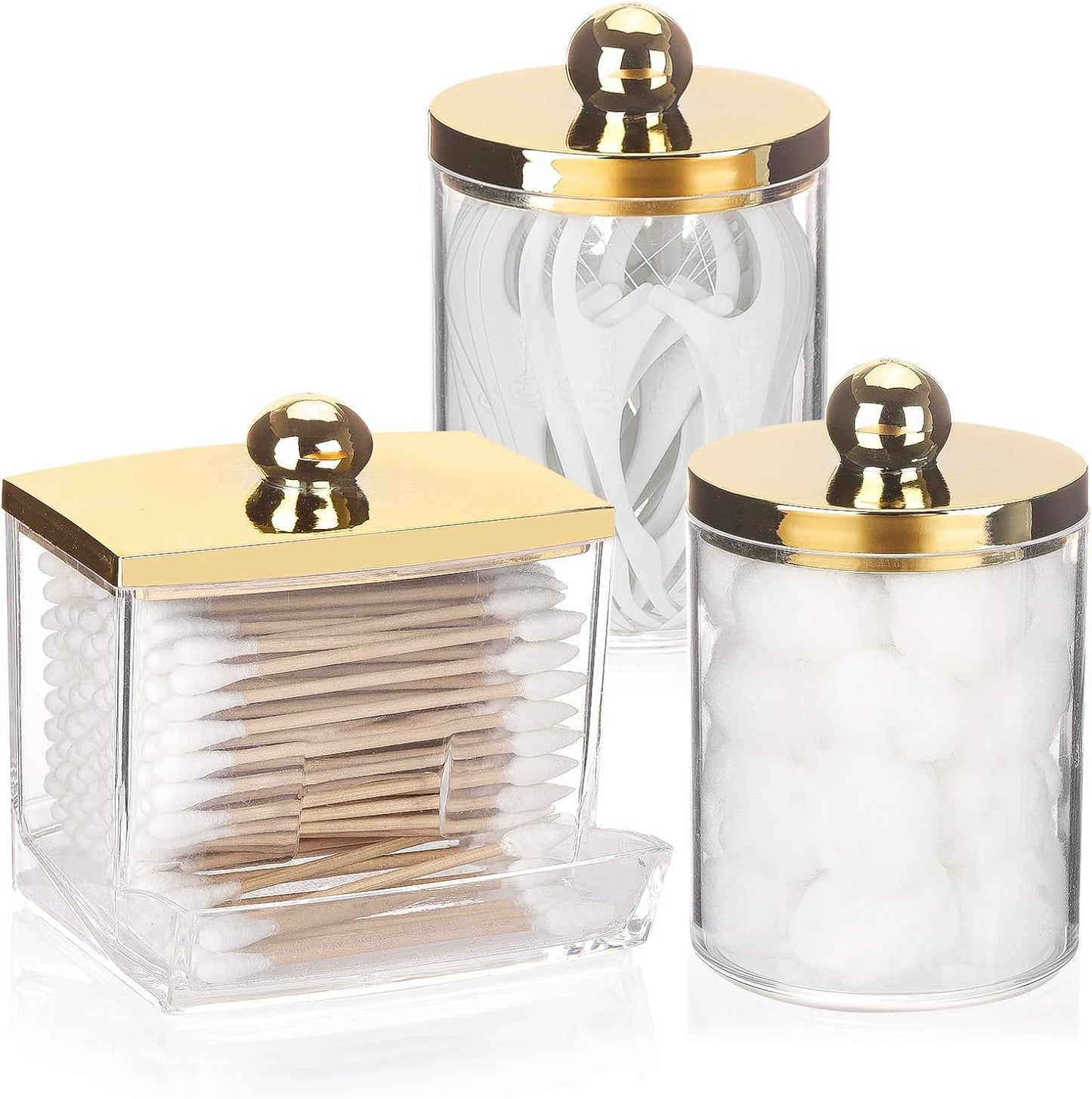 Tbestmax Cotton Ball Holder - 10oz Apothecary Jar with Gold Lid | Bathroom Organizer for Q-Tips & Swabs