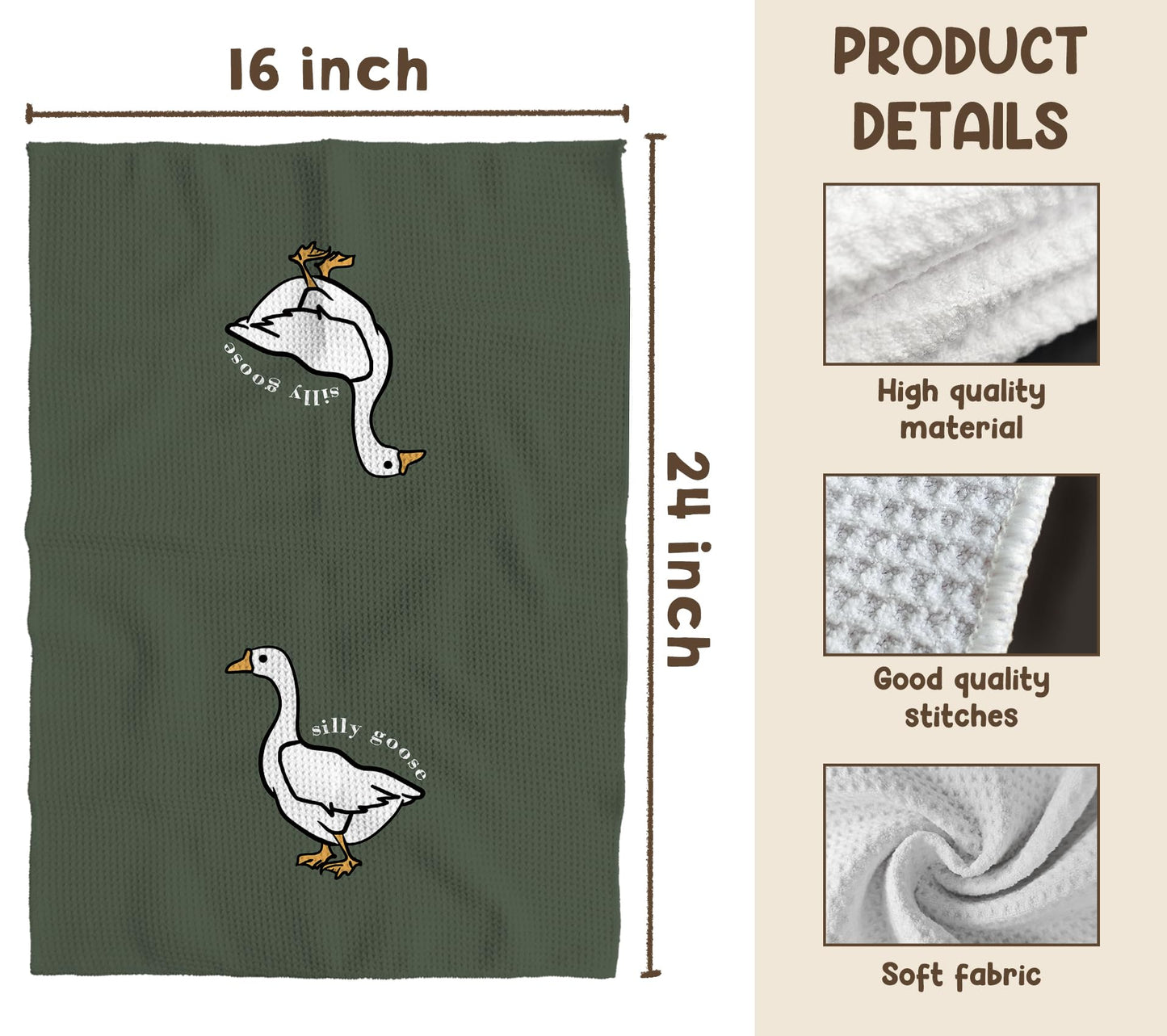 TNUW Silly Goose Kitchen Towels 16x24 – Funny Goose Decor for Kitchen or Bathroom, Dish Towels Gifts for Friends, Cute Goose Lover Present for Birthday or Housewarming