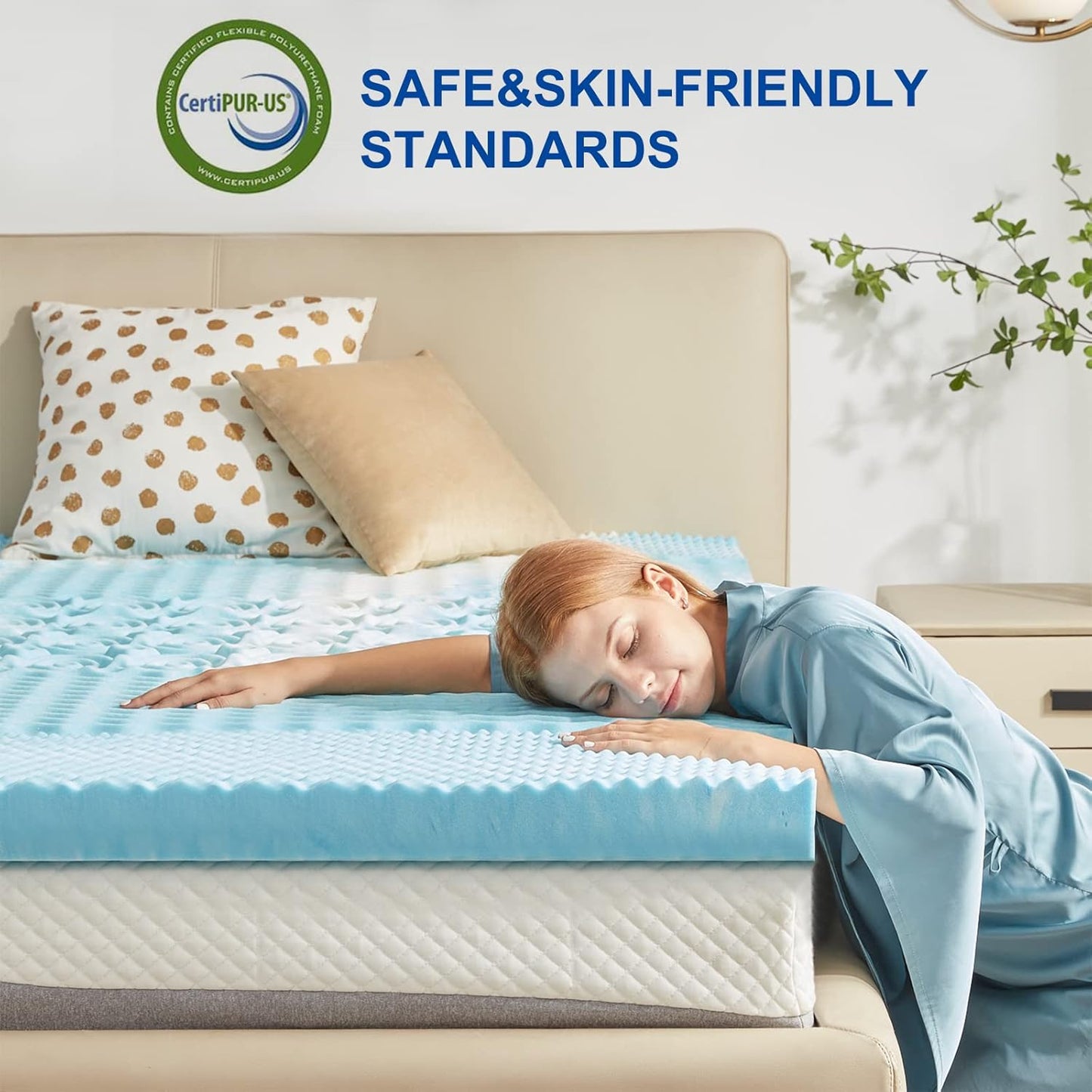 SINWEEK 2-Inch Memory Foam Mattress Topper - 5-Zone Pressure Relief, CertiPUR-US Certified, Twin Size Blue