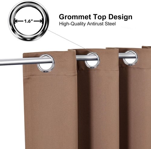 ChrisDowa Grommet Blackout Curtains - Thermal Insulated Room Darkening Panels, Cappuccino, 52W x 63L
