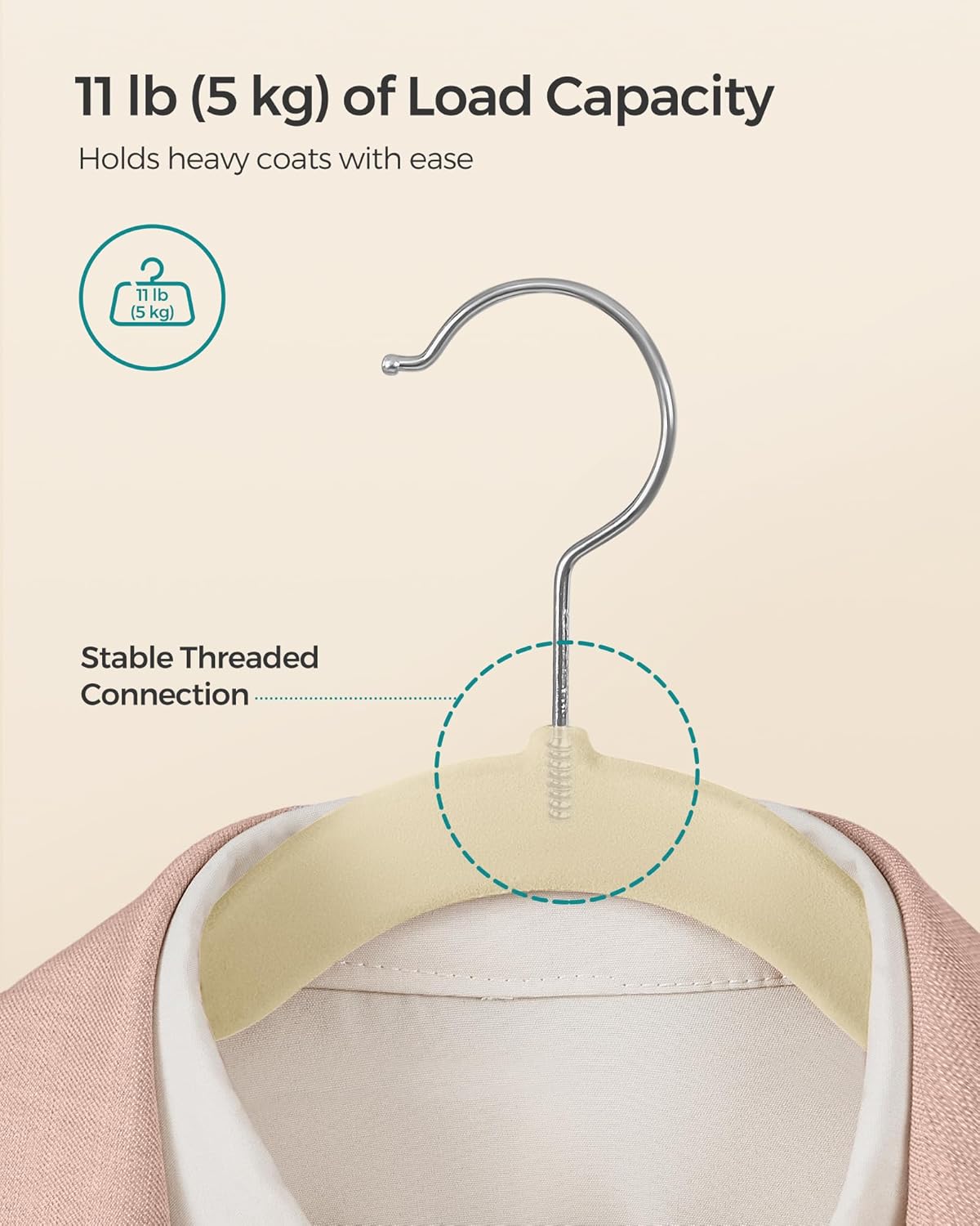 SONGMICS Velvet Hangers - Non-Slip Clothes Hangers with 360° Swivel Hook - 50 Pack, Sand Beige