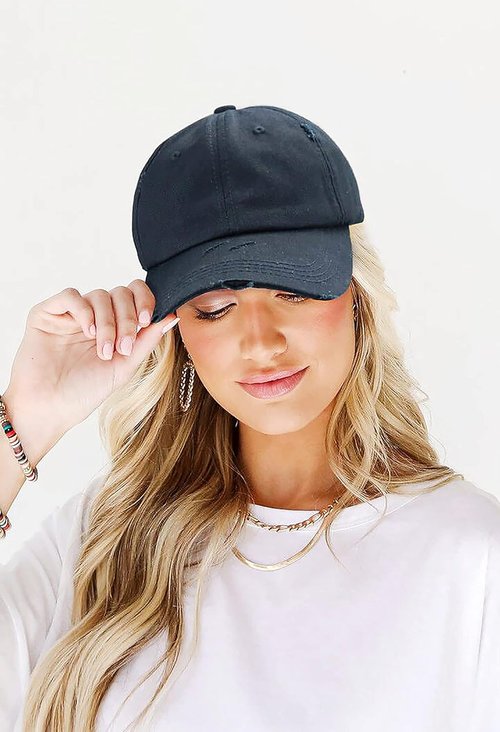 Eohak Ponytail Baseball Hat - Distressed Retro Style for Women | Comfortable Twill Design