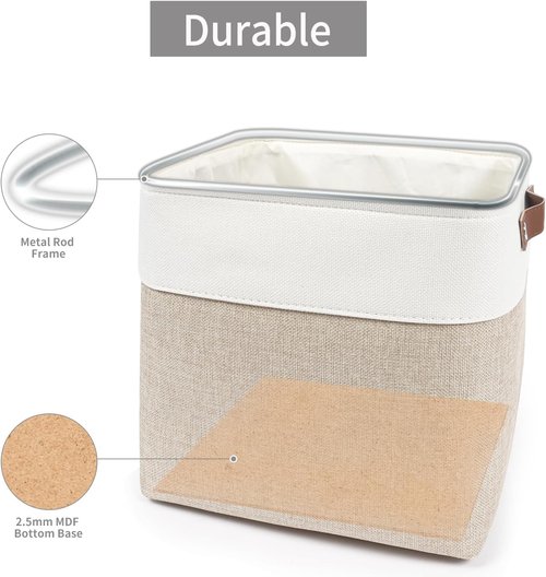 Bagnizer Storage Cubes - Collapsible Fabric Bins for Organizing | 11x11 Inches, 4-Pack, Beige & White