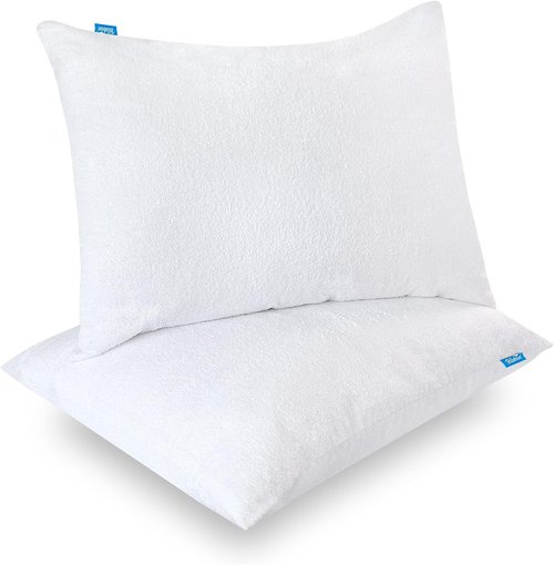 Biloban Waterproof Pillow Protector - 100% Viscose Bamboo Cooling Cases | Standard Size 2-Pack, 26”x20” White