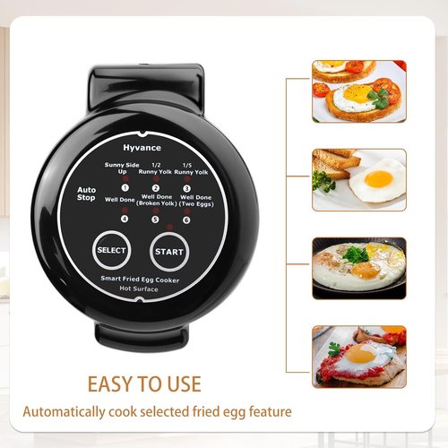 Hyvance Smart Fried Egg Cooker - Automatic Maker for 6 Styles, Non-Stick, Auto Power Off | Black