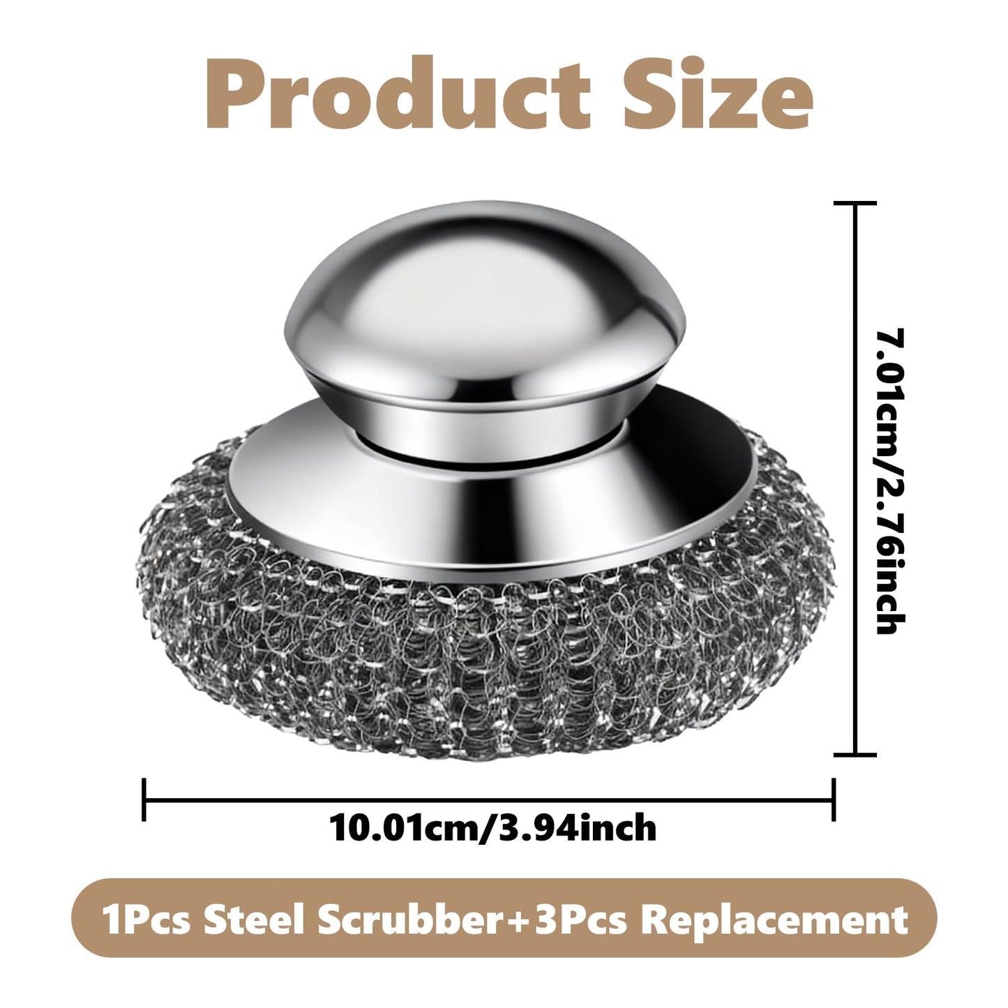 Steel Wool Scrubber, 4-Pack Stainless Steel Scrubber Pads with Handle - The Ultimate Scouring Solution for Rust, Stubborn Messes on Cookware, Grill, Oven & Kitchen Sinks